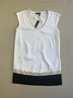 NIC+ZOE Sleeveless Knit Trim Blouse White Black Colorblock XS NWT